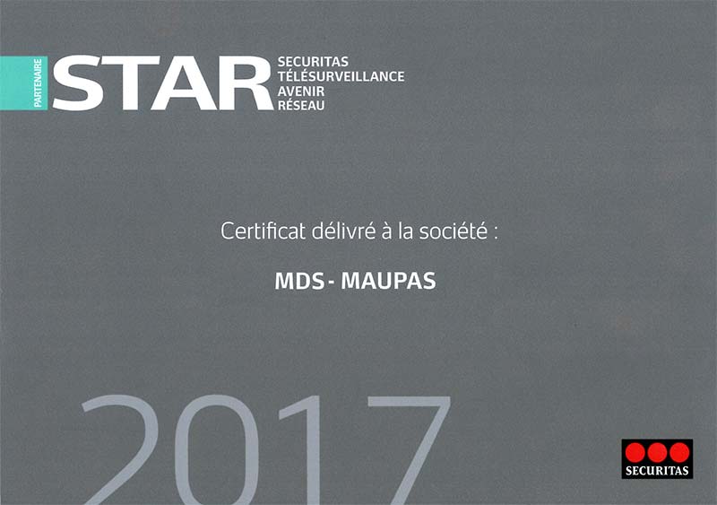 Cértificat MDS partenaire STAR Securitas alarmes à Caen (Calvados) en Normandie Cértificat MDS partenaire STAR Securitas alarmes à Caen (Calvados) en Normandie